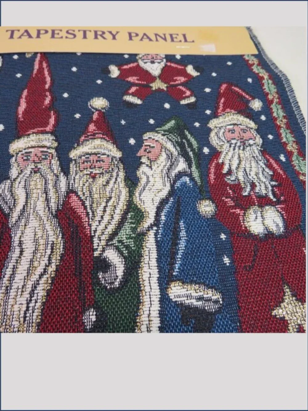 Vintage Santas Around the World Metallic Tapestry 12x12 Panels Pair 2 Moon Night